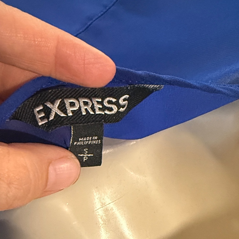 Express Royal Blue Ruffle V-Neck Blouse - Picture 5 of 5